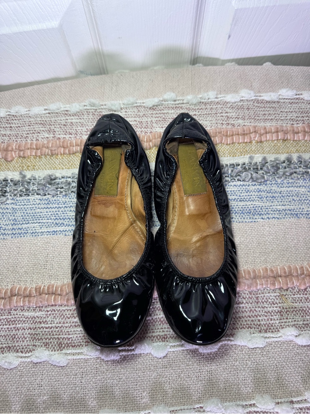 Lanvin Black Patent Leather Elastic-Top Ballet Flats